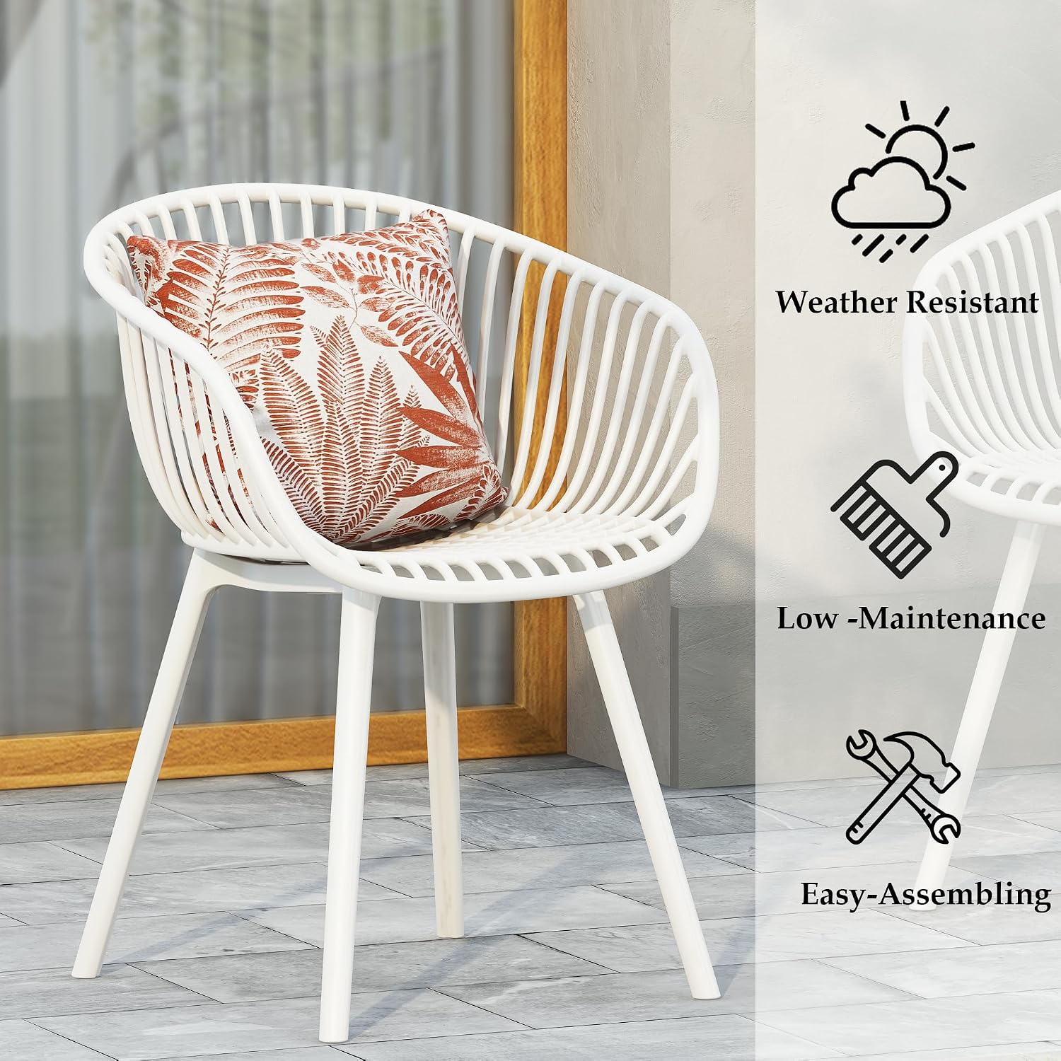 Christopher Knight Home Modern Accent Chair–White Outdoor Patio Chairs Set of 2 – Lounge Chairs for Balcony or Garden – Weave Design – Stylish and Comfortable Seating for Backyard or Terrace