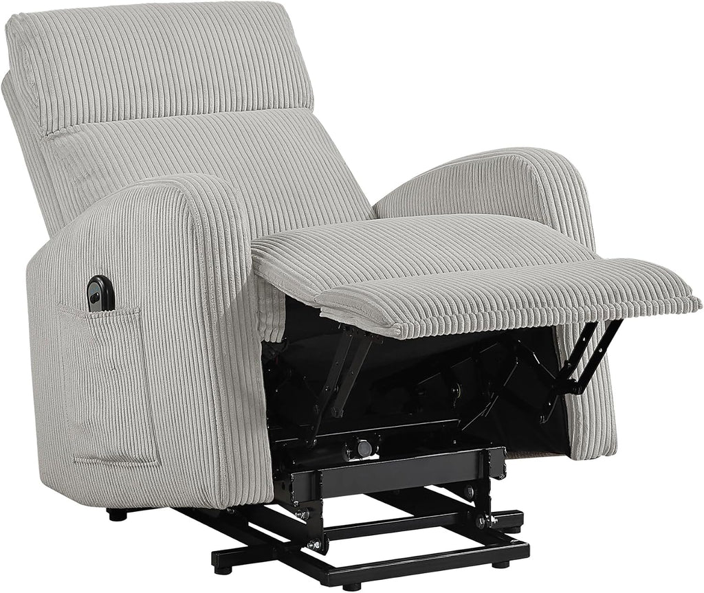 Lexicon Power Lift Recliner Chair for Elderly with Remote Control, Gentle Lift Motion, Side Pocket Armrest, Corduroy Upholstered Electric Recliner for Living Room/Bedroom, Easy Assembly, Light Gray
