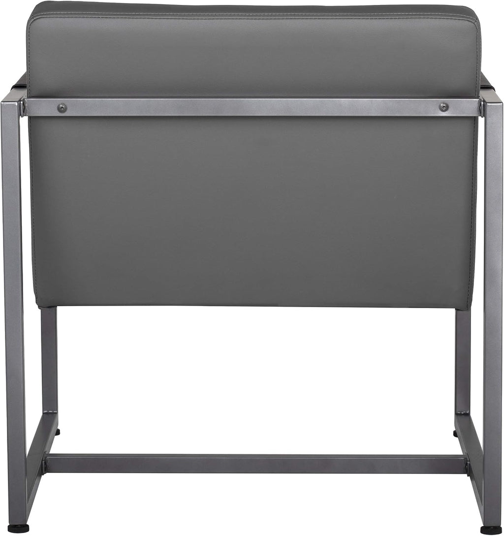 Studio Designs Home Modern Accent Chair Camber Mid-Century, Pewter Grey Metal Frame & Smoke Bonded Leather