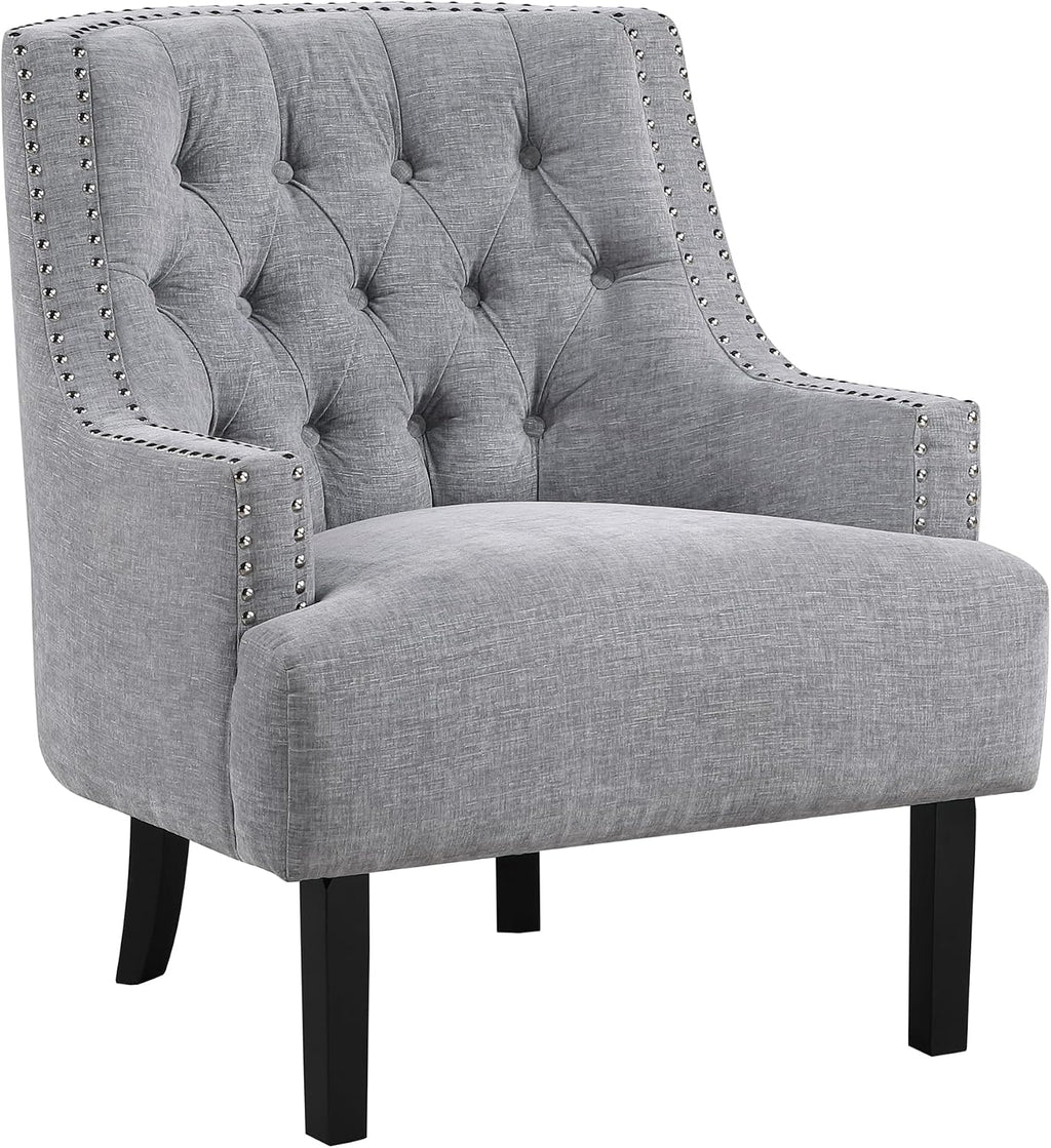 Lexicon Accent Chair Reading Chair Comfy Chair for Bedroom, Upholstered Armchair with Solid Wood Frame, Tufted Cushion Nail Head Trim, Single Sofa Chair for Living Room, Office, Grey Chenille