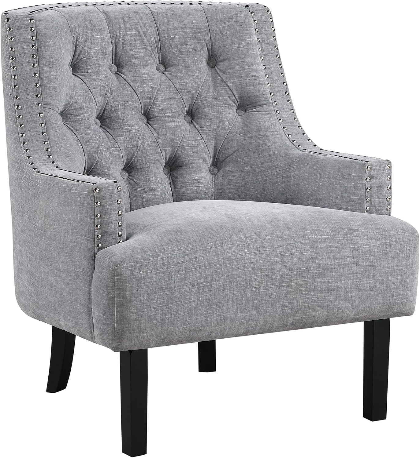 Lexicon Accent Chair Reading Chair Comfy Chair for Bedroom, Upholstered Armchair with Solid Wood Frame, Tufted Cushion Nail Head Trim, Single Sofa Chair for Living Room, Office, Grey Chenille