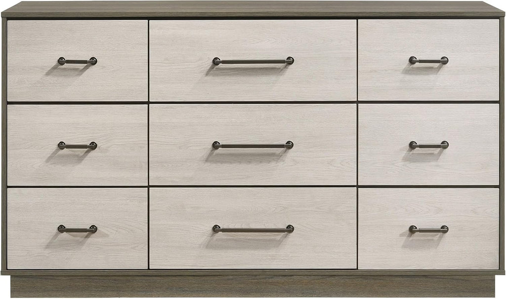 Coaster Home Furnishings - Fenwick - Engineered Wood - 9-Drawer Dresser with Contemporary Style, Two-Tone Design, Hidden Jewelry Drawer, Antique Nickel Handles - Bedroom - Grey Oak - 224983
