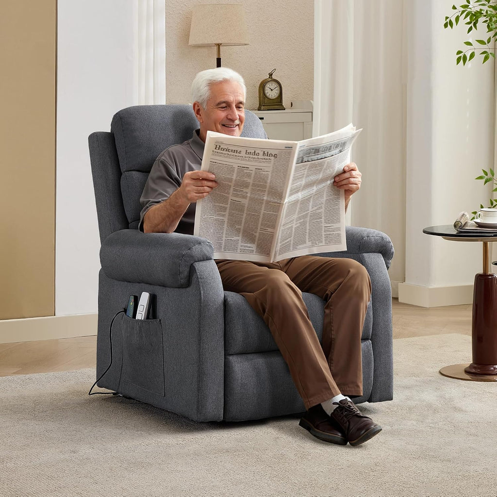 LOUVIXA Power Lift Recliner Chair Recliners for Elderly with Heat and Massage Recliner Chair for Living Room with Infinite Position and Side Pocket, USB Charge Port (Modern Grey)