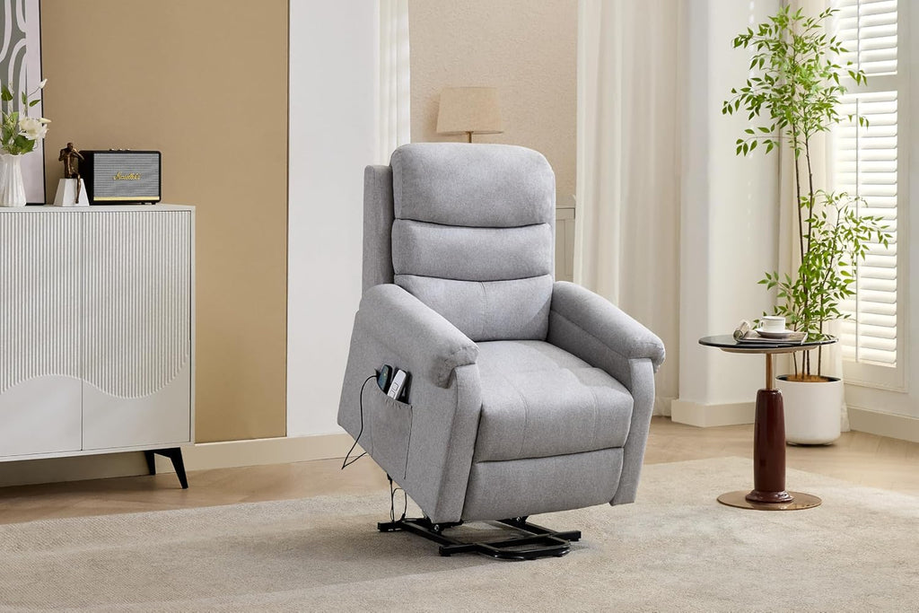 LOUVIXA Power Lift Recliner Chair Recliners for Elderly with Heat and Massage Recliner Chair for Living Room with Infinite Position and Side Pocket, USB Charge Port (Light Grey)