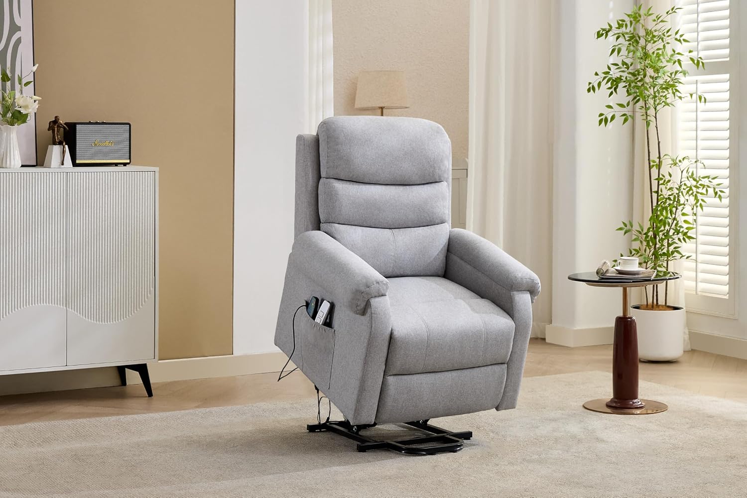 LOUVIXA Power Lift Recliner Chair Recliners for Elderly with Heat and Massage Recliner Chair for Living Room with Infinite Position and Side Pocket, USB Charge Port (Light Grey)