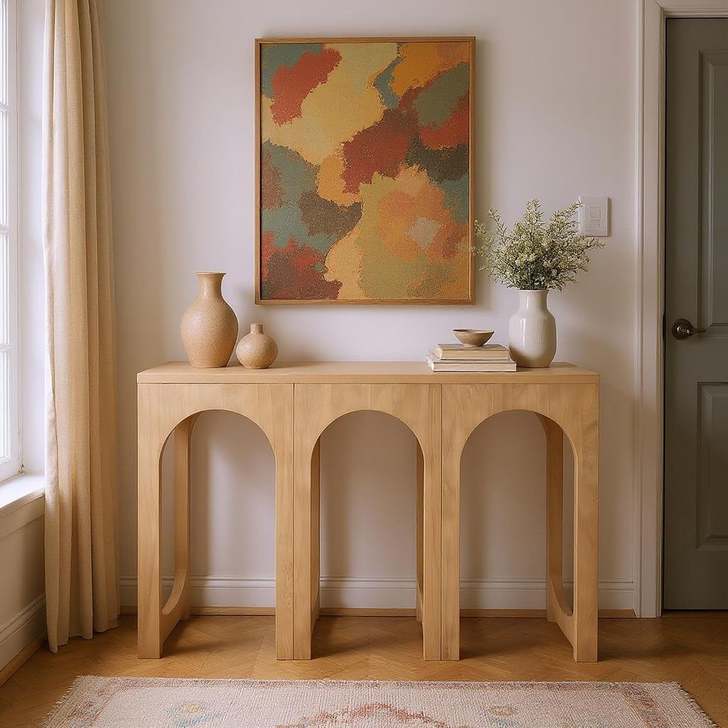 Eclectic 47 Inch Console Table for Living Room, Entry Way, Behind The Couch, Blonde