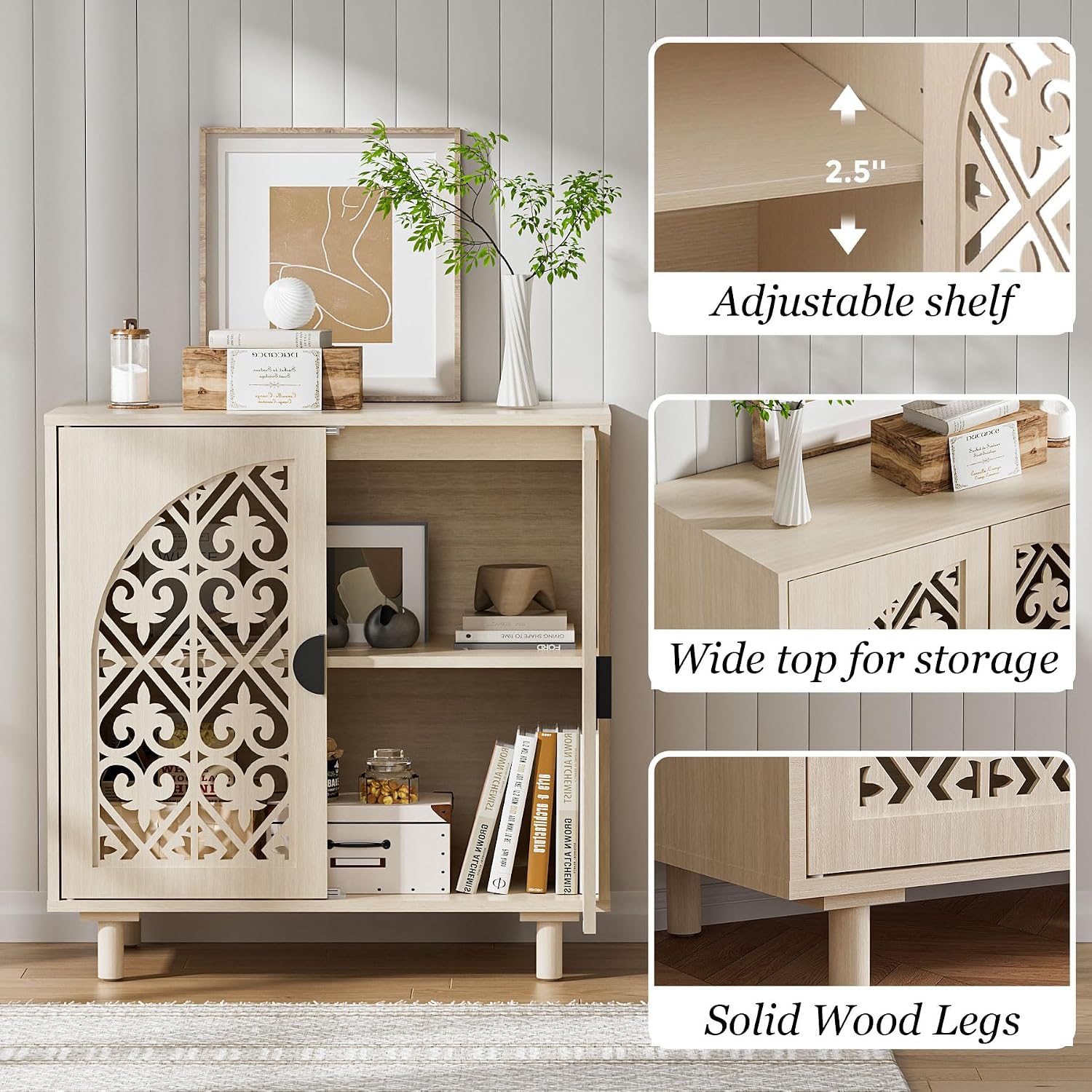 Decorative Storage Cabinet, Sideboard with Magnetic Latch, Adjustable Shelf, 29.8 x 15.7 x 31.5 Inches (2 Piece)