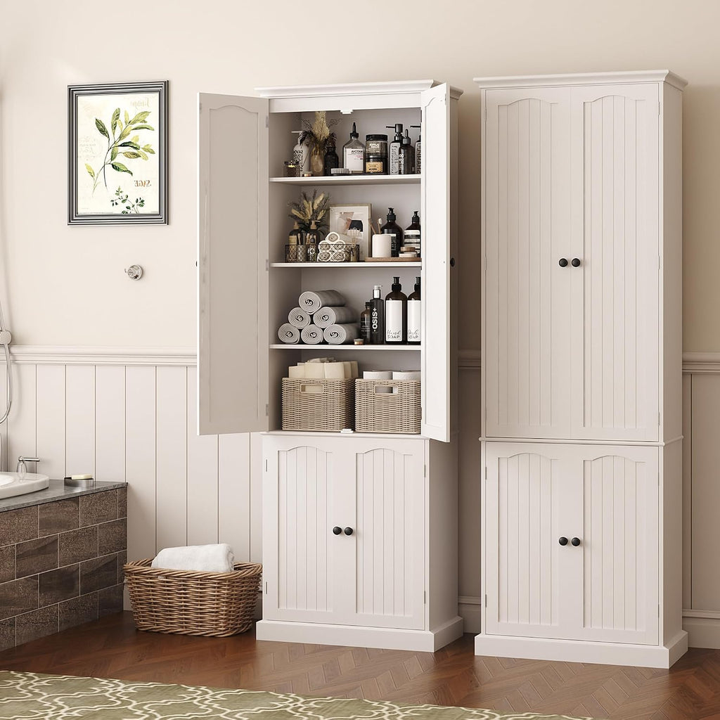 Function Home 72' Kitchen Pantry Cabinet, Tall Wood Storage Cabinet with Doors and Adjustable Shelves, 6-Tier Freestanding Cupboard for Kitchen Dining Room Living Room Bathroom, White