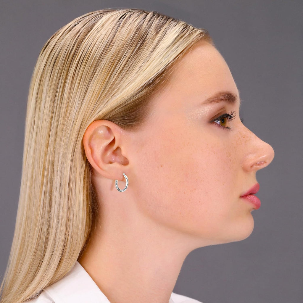 Classic 10K White Gold Hoop Earrings - Shiny Polished Plain Round Gold Hoops for Women and Men