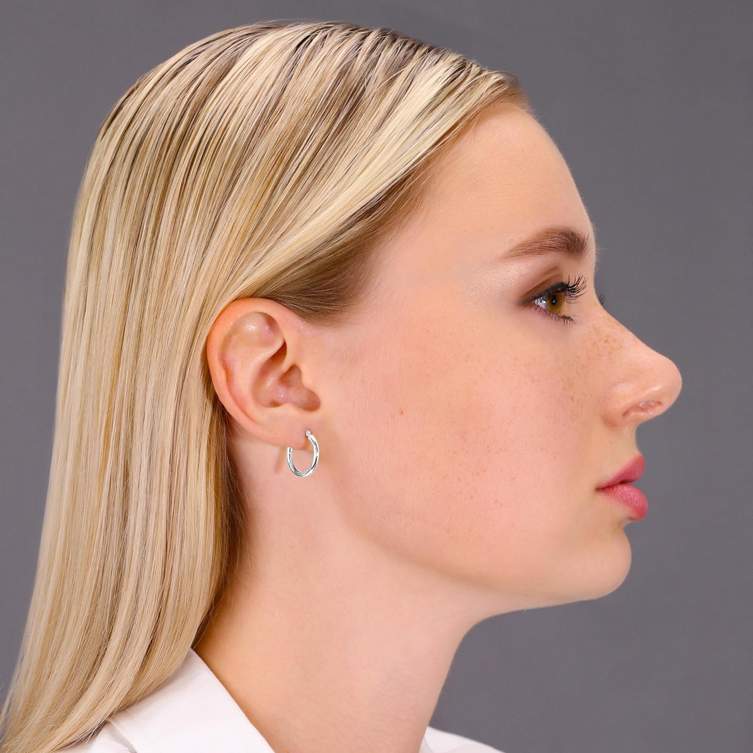 Classic 10K White Gold Hoop Earrings - Shiny Polished Plain Round Gold Hoops for Women and Men