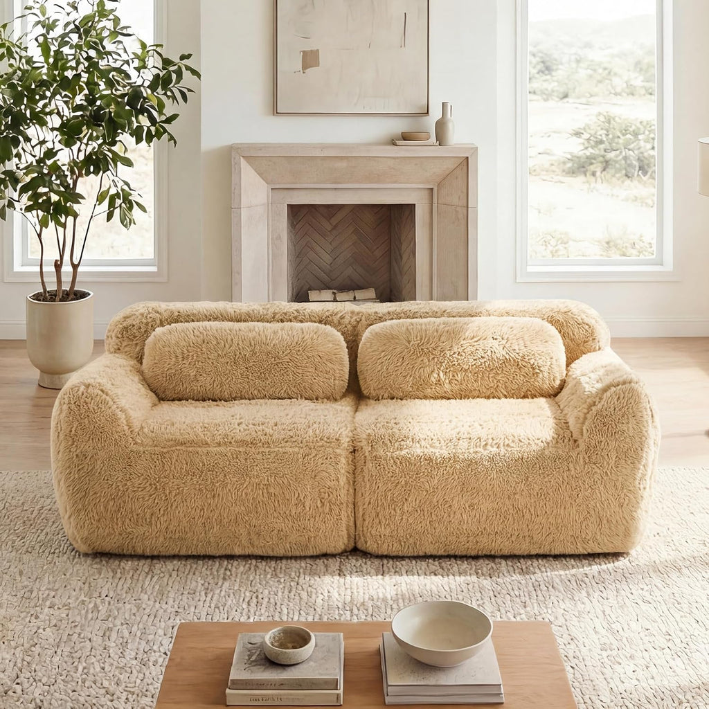 80-Inch Boneless Love Seat Couches in a Box, 2 Seat Modular Foam Cloud Sofa Floor Compressed Loveseat Couch W/Angle Armrests for Home Apartments Bedroom Living Room