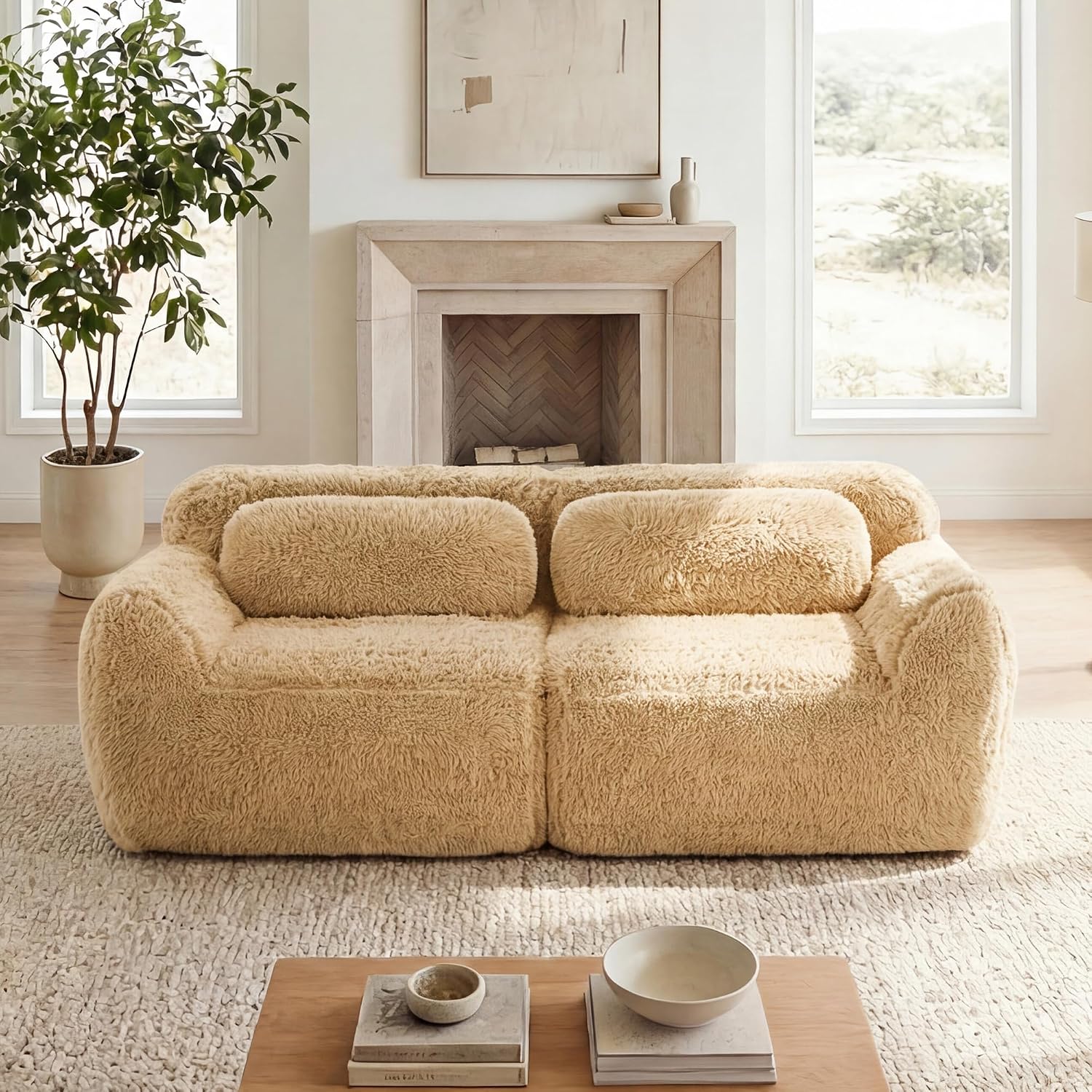 80-Inch Boneless Love Seat Couches in a Box, 2 Seat Modular Foam Cloud Sofa Floor Compressed Loveseat Couch W/Angle Armrests for Home Apartments Bedroom Living Room