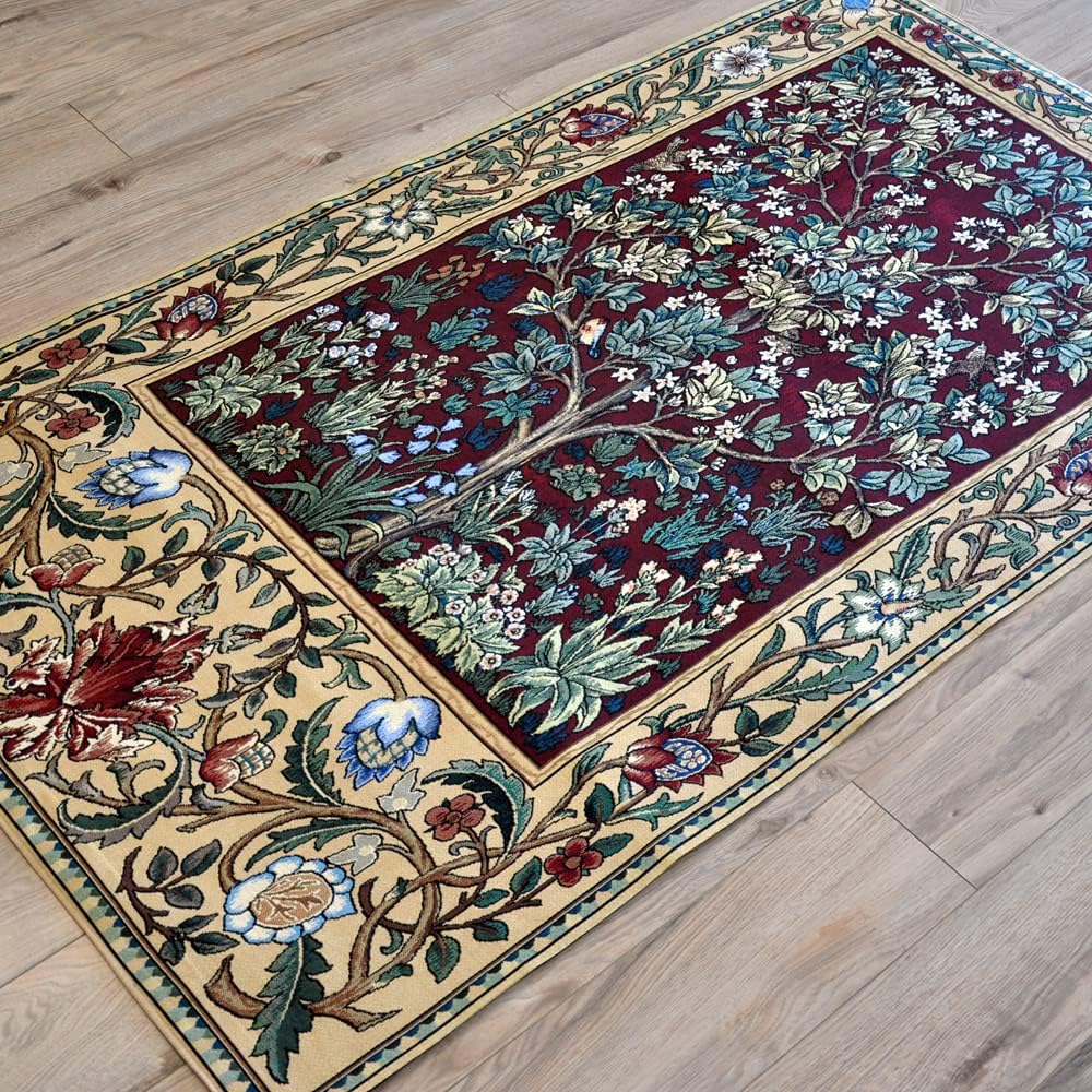 Aubelin Tapestry Long Ruby William Morris Tree of Life Fine Art Tapestry Wall Hanging Size 63'x35'