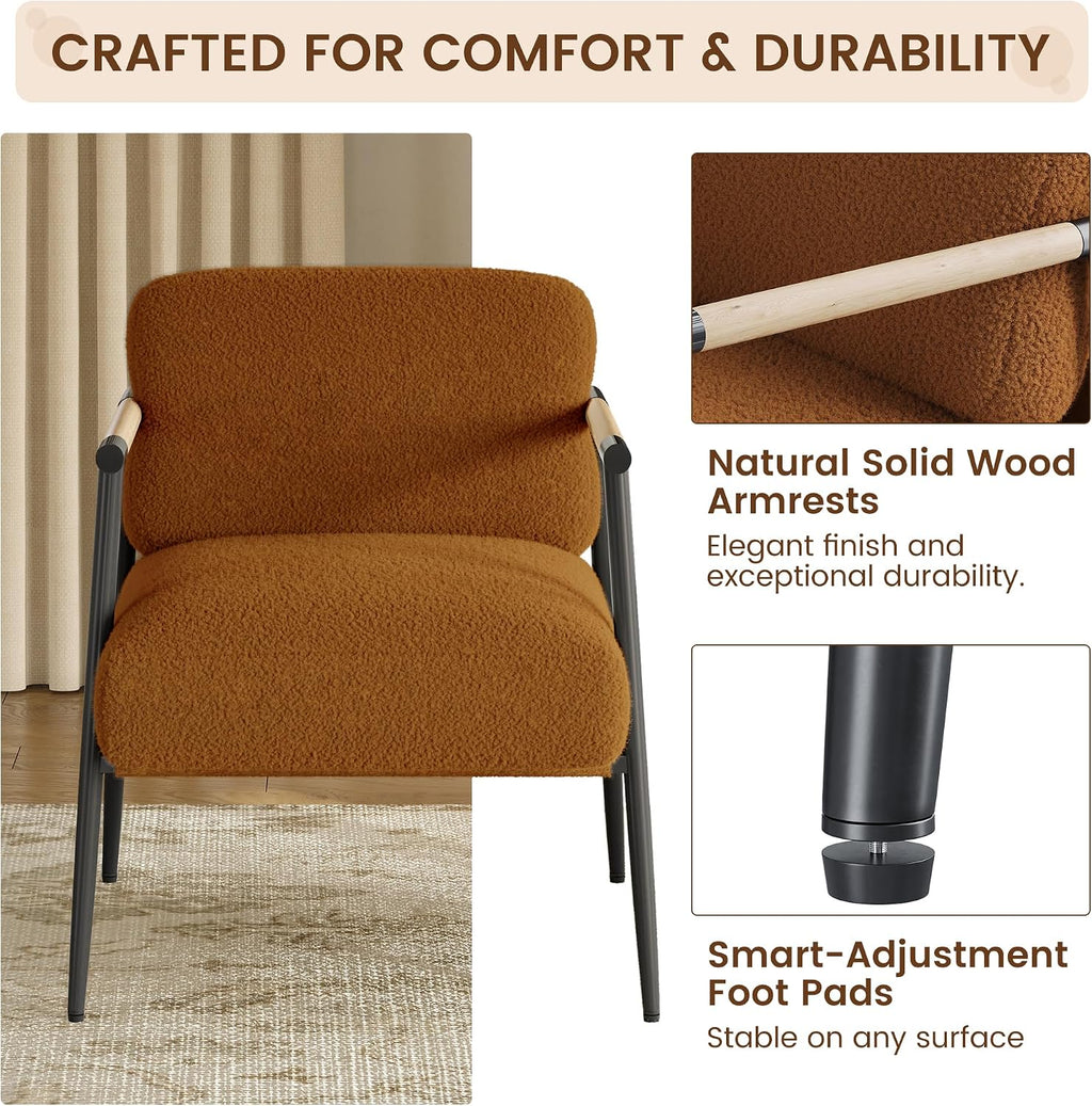 GarveeHome Brown Comfy Chair Set of 2, Modern Accent Chair with Metal Frame Wooden Armrest, Cozy Reading Chair with Soft Cushion for Bedroom, Living Room, Brown Set of 2