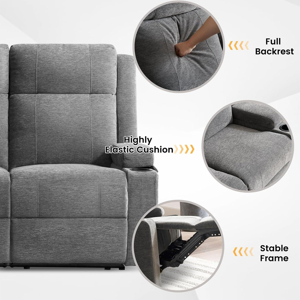 Loveseat Recliner, Double Recliner Loveseat with Adjustable Footrest & Cup Holder, Wall Hugger Recliner for Living Room & Home Theater & RV(Gray)