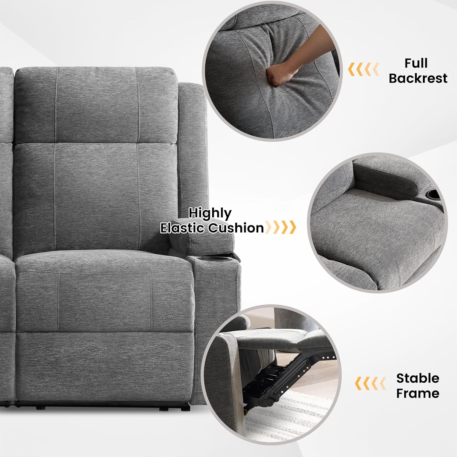 Loveseat Recliner, Double Recliner Loveseat with Adjustable Footrest & Cup Holder, Wall Hugger Recliner for Living Room & Home Theater & RV(Gray)