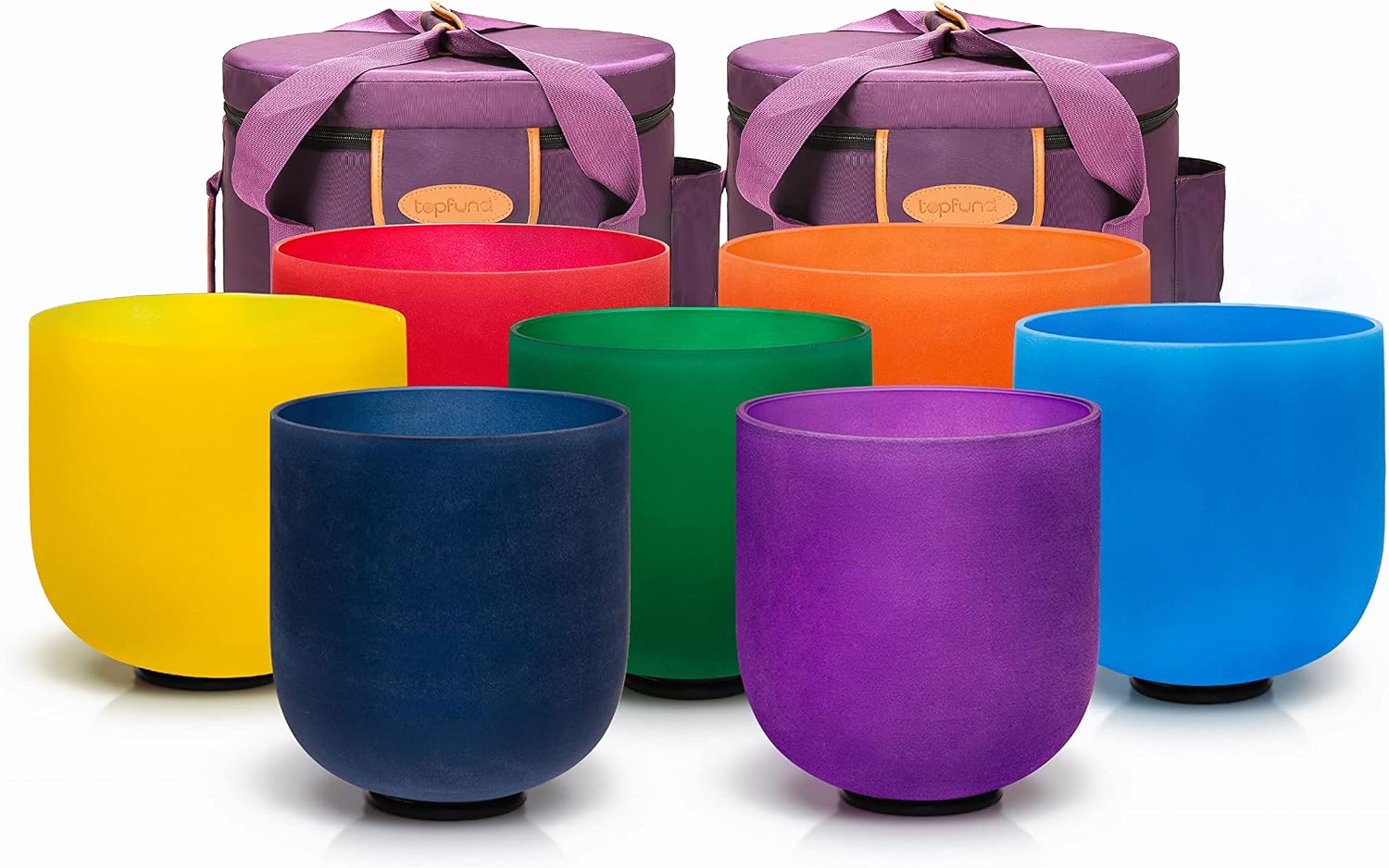 TOPFUND 432 Hz Chakra Set of 7 Color Crystal Singing Bowls 6-10 inch with Heavy Duty Carrying Cases and Singing Bowl Mallets