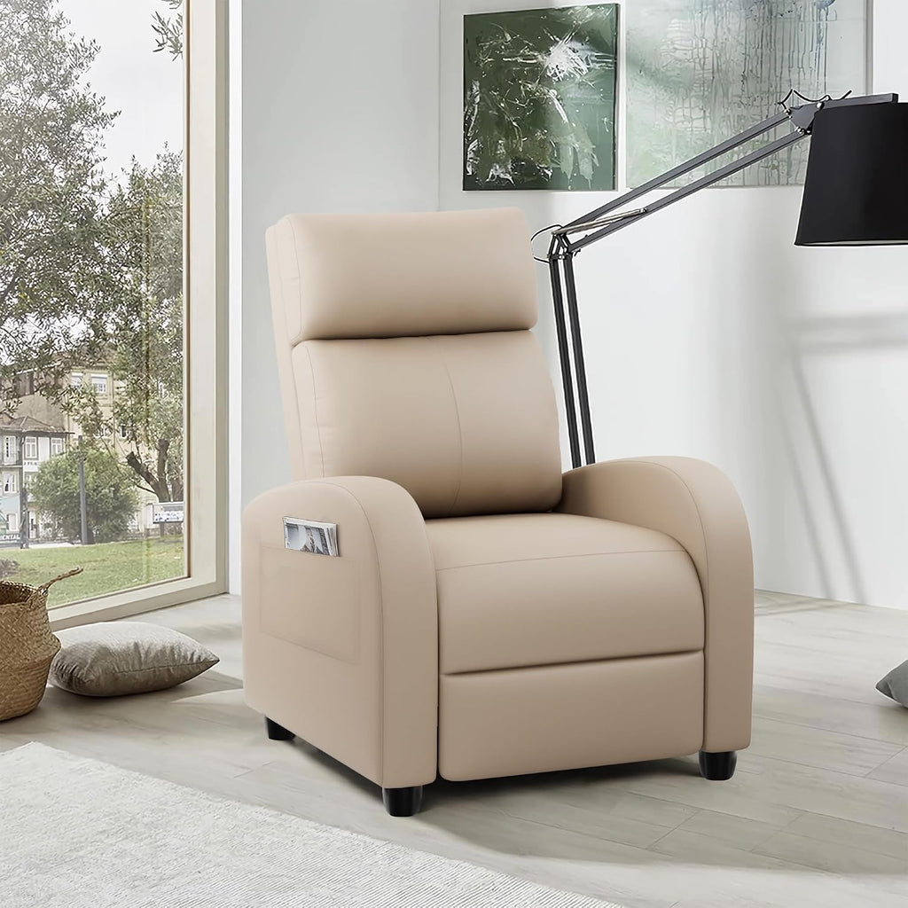 JUMMICO Recliner Chair Adjustable Home Theater Single Recliner Sofa Furniture with Thick Seat Cushion and Backrest Modern Living Room Recliners (Leather, Beige)