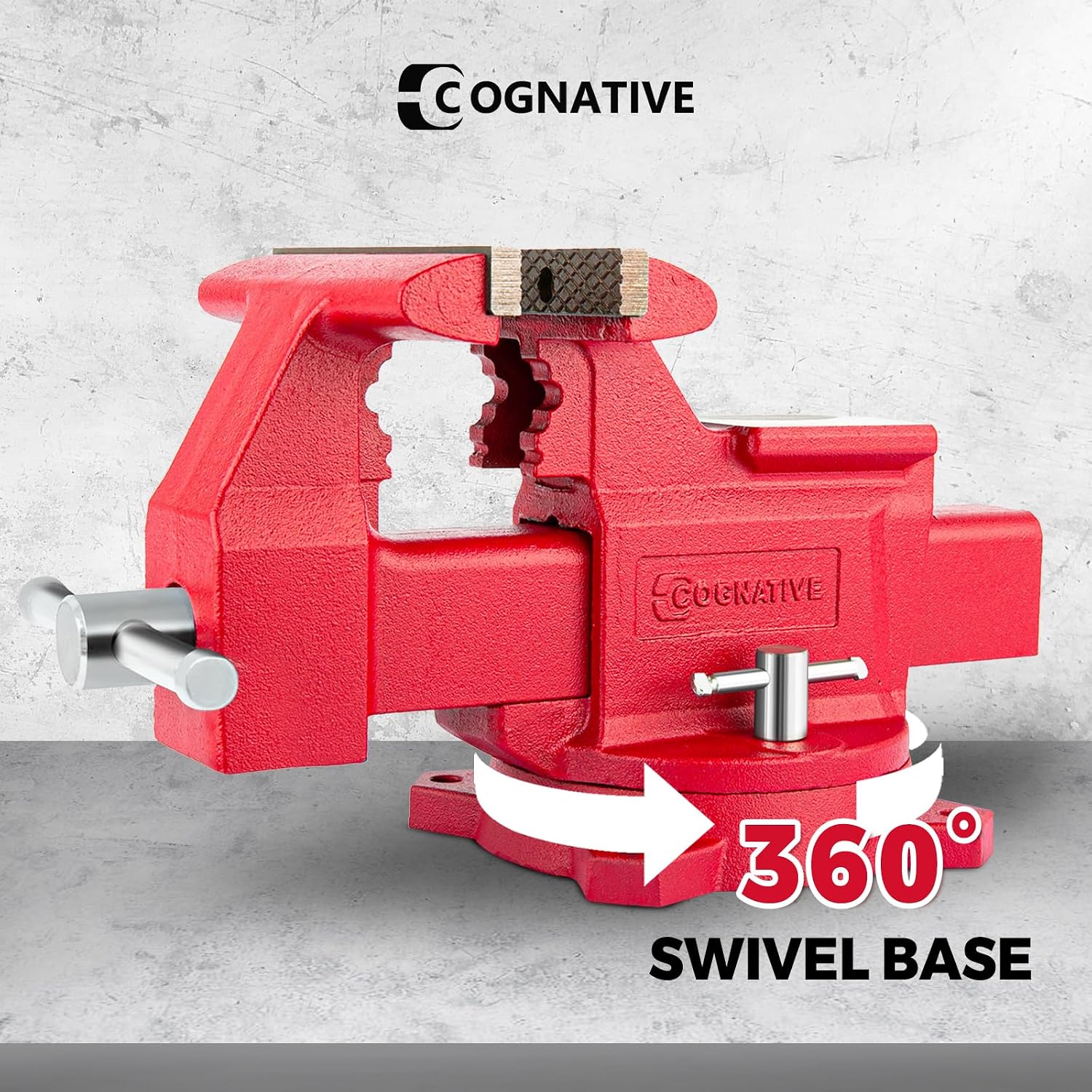 8' Heavy-Duty Bench Vise Ductile Iron Bench Vise with Strong 9900lbs Clamping Force 360° Swivel Bench Vice with Anvil, Red