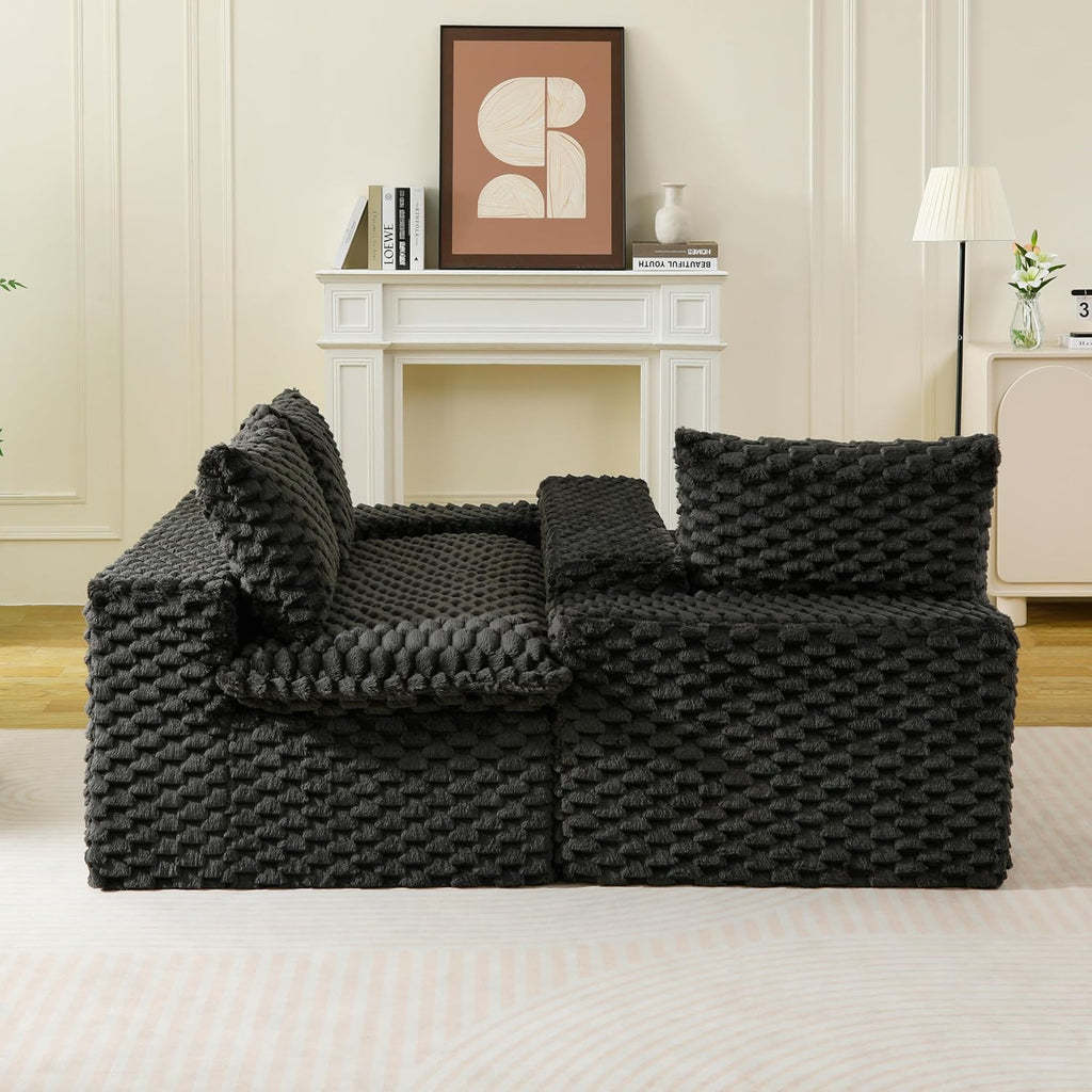 KEIKI 120' Modular Boneless Couch Full Chaise for Living Room, 4-Seater Sectional Couches for Living Room Furniture, Deep Seat Modular Cloud Sofa Bed for Apartment Bedroom Pet Friendly, Black