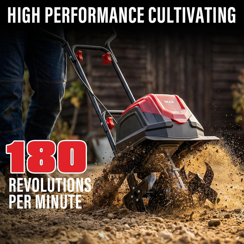 MZK 40V 12-inch Cordless Garden Tiller, 12In Width and 8.6In Depth Garden Rototiller,Battery Powered Garden Cultivator for Lawn/Gardening/Soil Cultivation(2 * 4.0Ah Battery&Charger Included),TC12D02