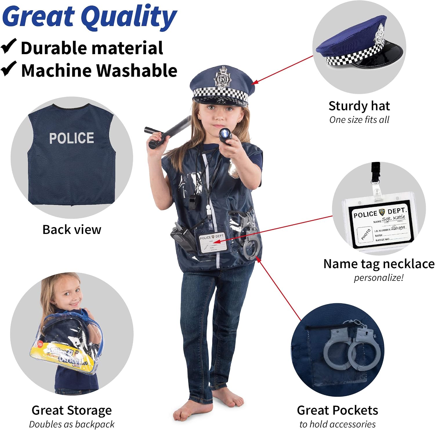 Born Toys 6-in-1 Kids' Dress Up & Pretend Play - Kids Costumes for Boys & Girls Ages 3-7 (Firefighter, Astronaut, Scientist, Construction, Pirate. Office Set anad Police)