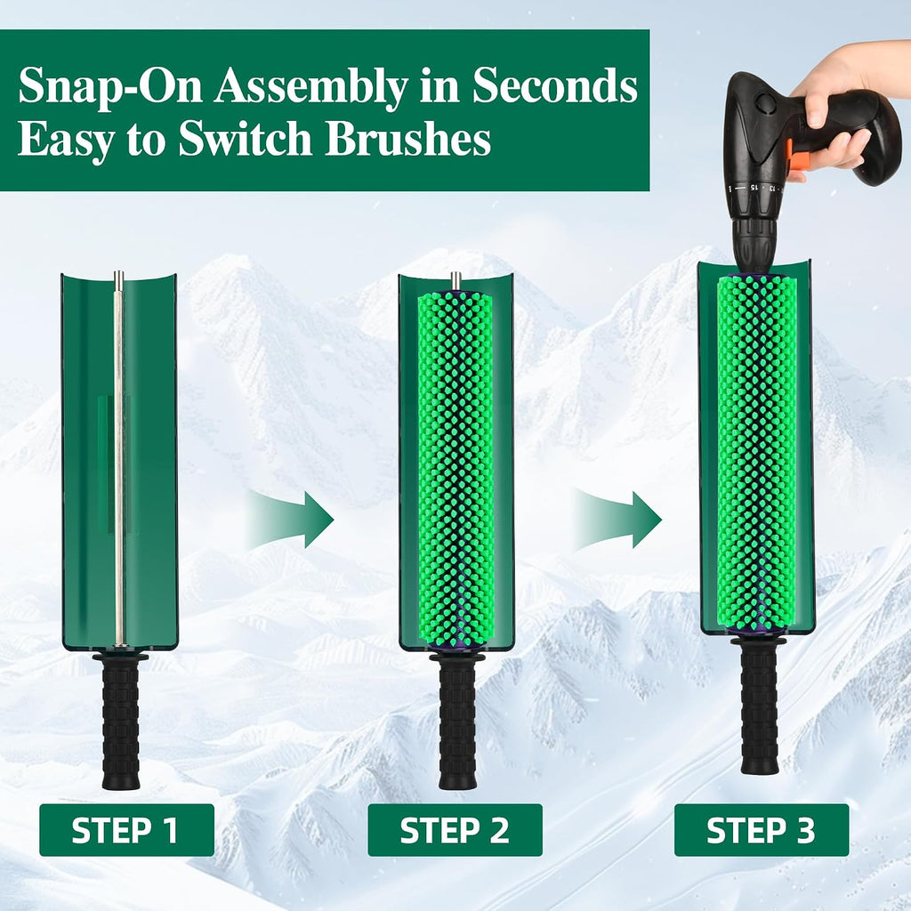 Ski Snowboard Roto Brush Kit with Quick-Change Axle 2 Professional Brushes: Horsehair, Nylon for Waxing (290mm Length)