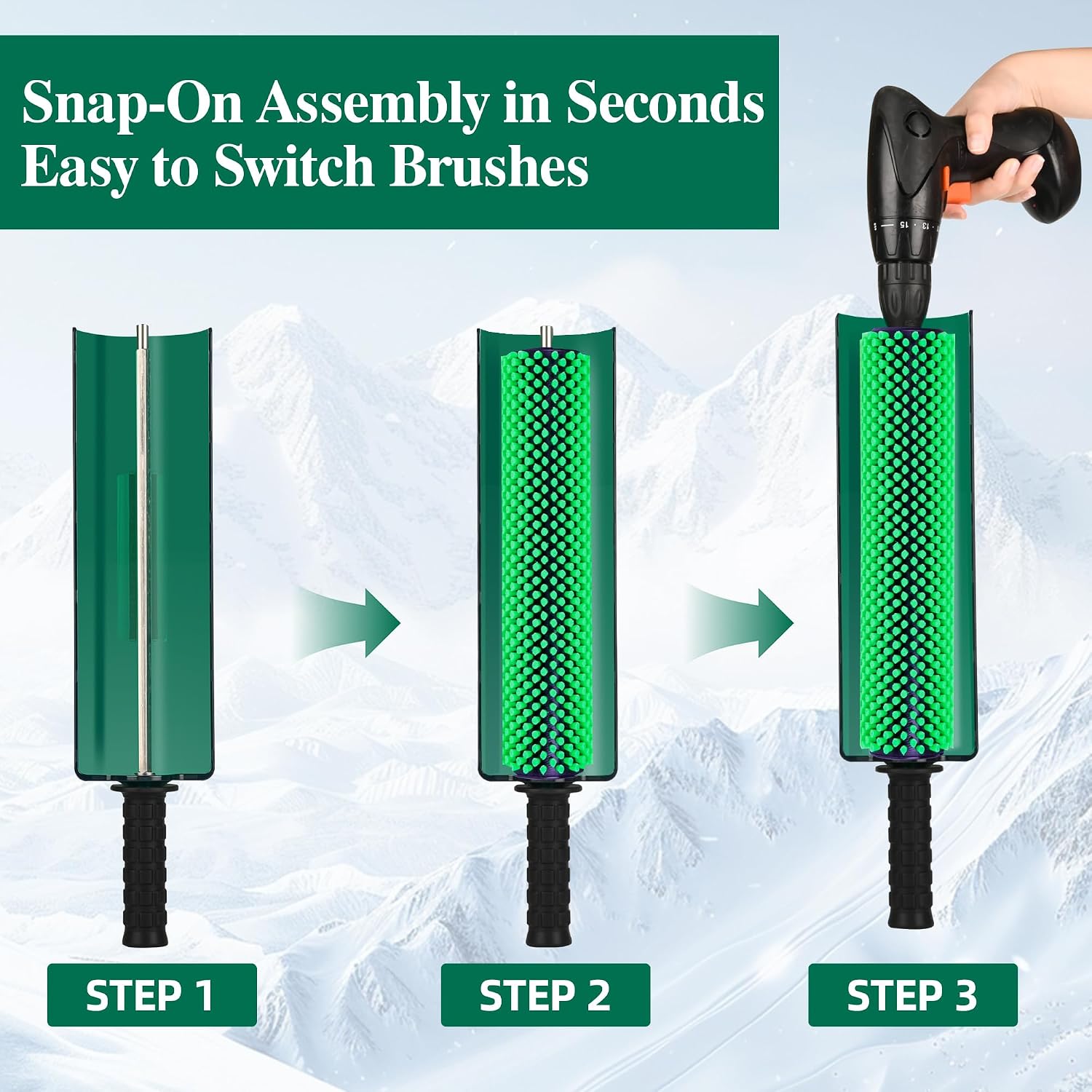 Ski Snowboard Roto Brush Kit with Quick-Change Axle 2 Professional Brushes: Horsehair, Nylon for Waxing (290mm Length)
