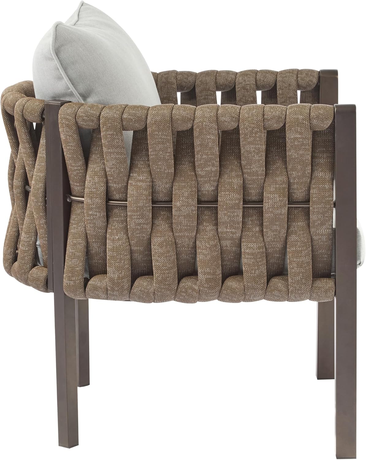 Christopher Knight Home Lena Patio Club Chairs Set of 2, Metal Accent Chairs, Rope Woven Backrest Armchair, Upholstered Cushions Seating, Tub Back Design for Backyard Garden, Brown+Light Gray