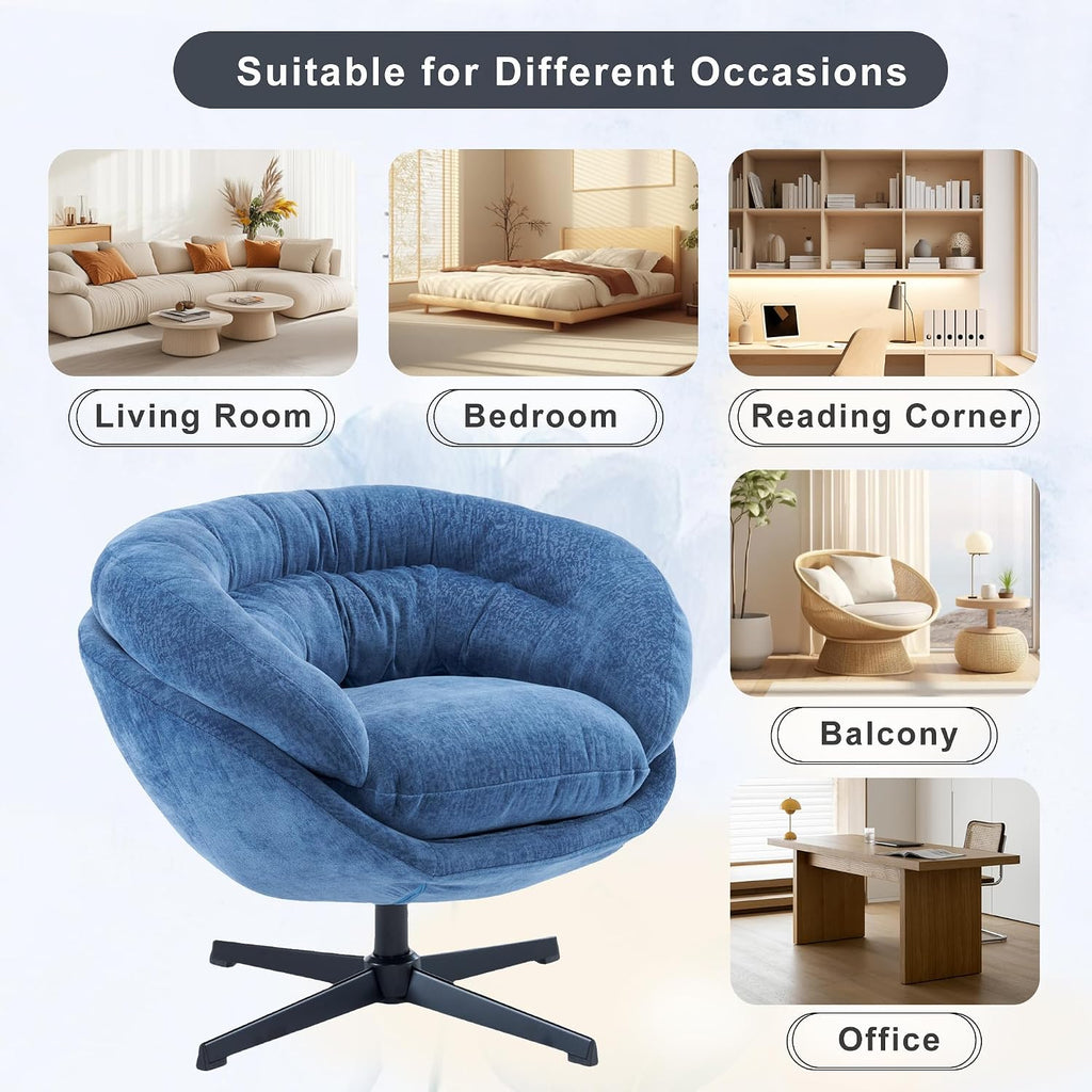 Christopher Knight Home 360° Swivel Club Chair,Chenille Upholstered Accent Chair with Removable Cushion, Round Office Chair with Black Metal Base,Navy Blue