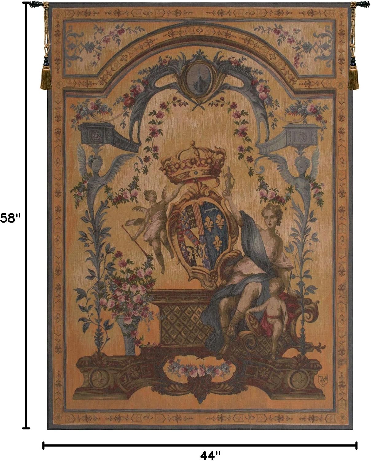 Charlotte Home Furnishings Inc. Dame Au Blason French Tapestry Wall Hanging, 58 X 44 Inch, Viscose Cotton And Polyester Blend Wall Art, Woven In France, Perfect For Home Decor And Wall Decor