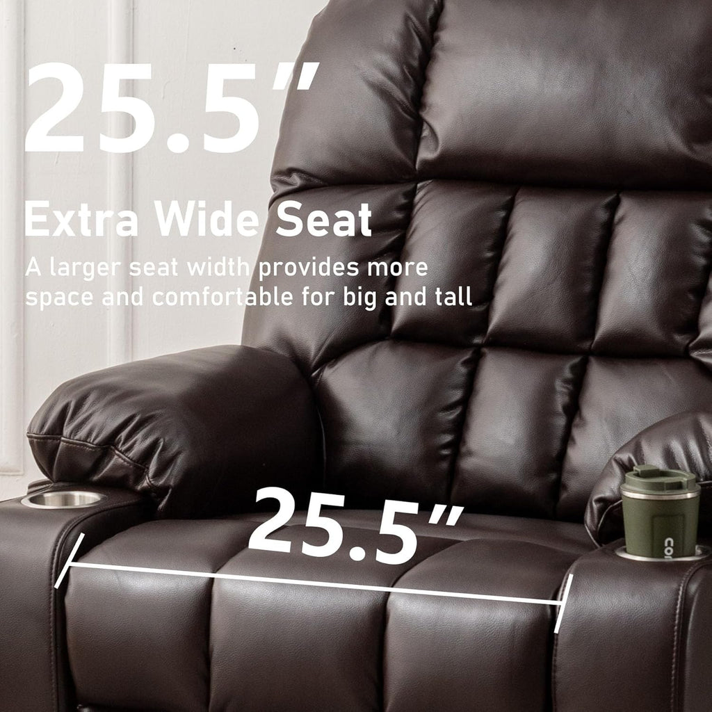 Oversized Power Recliner Chair for Big and Tall 400 LBS, 25.5' Extra Wide Electric Lift Chair with Heat and Massage, Dual Motor 180° Lay Flat Recliner Living Room Sofa, PU Leather Big Recliner