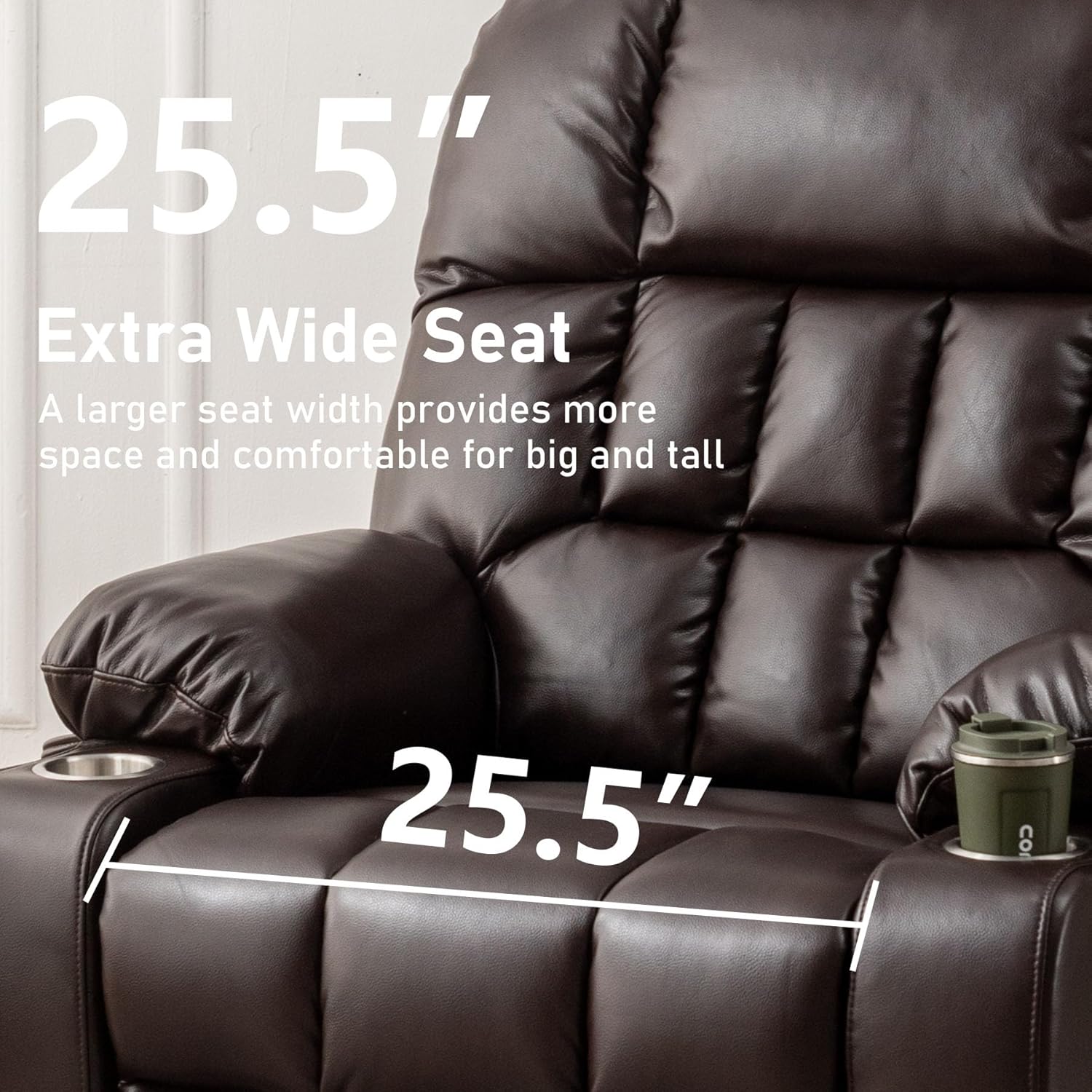 Oversized Power Recliner Chair for Big and Tall 400 LBS, 25.5' Extra Wide Electric Lift Chair with Heat and Massage, Dual Motor 180° Lay Flat Recliner Living Room Sofa, PU Leather Big Recliner