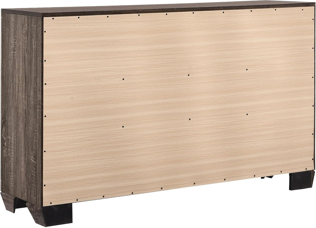 Coaster Home Furnishings - Kauffman - Engineered Wood - 6-Drawer Dresser with Transitional Style, Chrome Bar Pulls, Rectangular Structure, Wood Grain Details - Bedroom - Washed Taupe - 204193