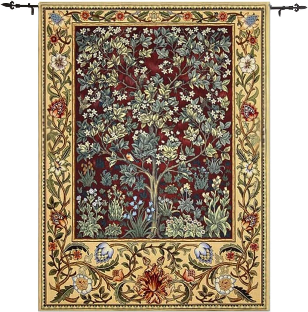 ORIMONY William Morris Tree of Life Tapestry Wall Hanging, Medieval Vintage Woven Jacquard Tapestry for Room Aesthetic (Retro, Red, 35L x 27W)