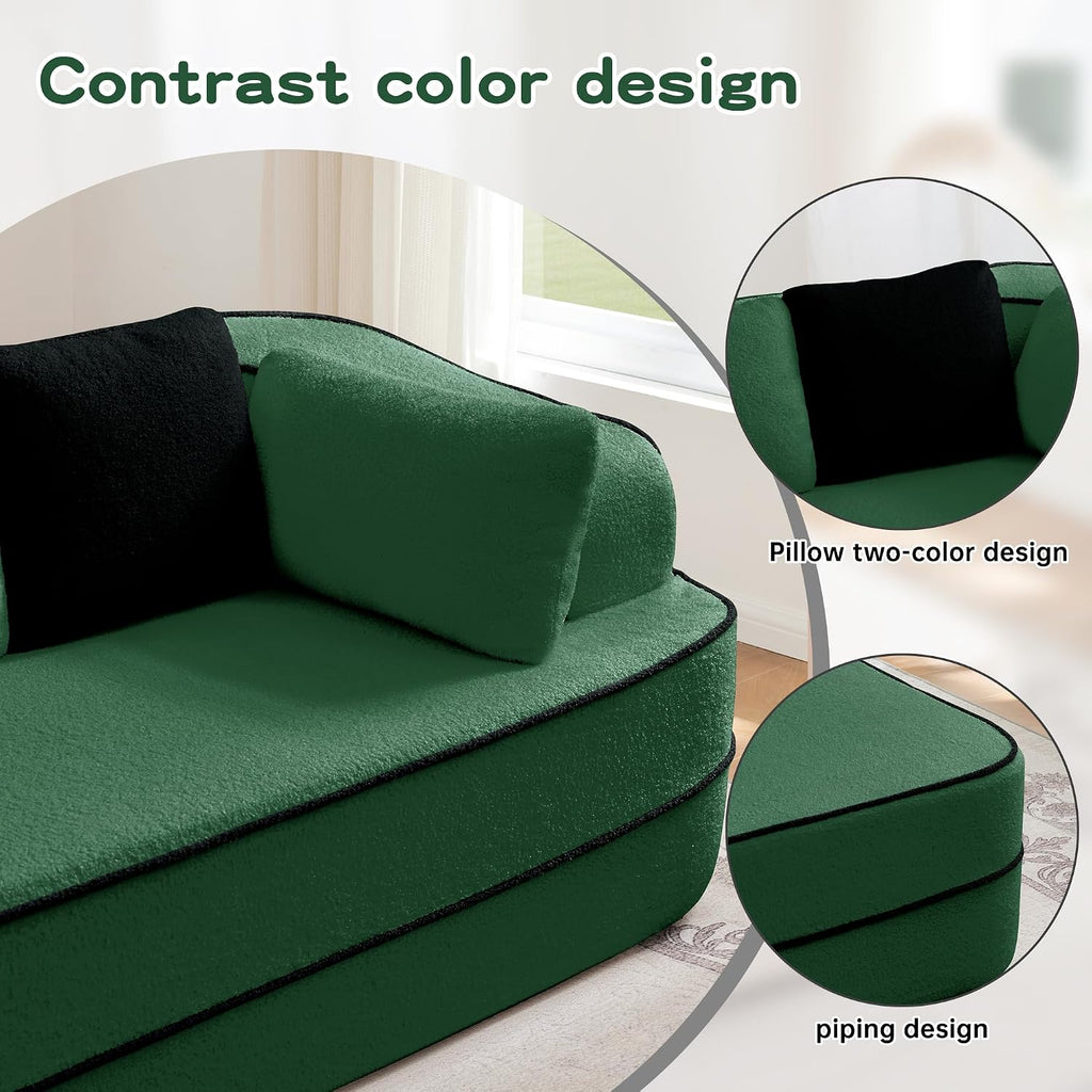 KEIKI Modular Boneless Sectional Teddy Sofa Couch with Chaise for Living Room, Oversized 77.2' Loveseat Chaise Lounge Indoor for Small Spaces, Modern Comfy Apartment Size Couch for Bedroom, Green