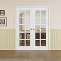 Prehung French Door 64' x 80' (2x32 in), 10-Lite Tempered Clear Glass Door Slabs with Jamb, Black Hinges, 4 Levers & Latch, Solid Core Interior Door, Pre-Finished & Paintable,Double Doors Interior