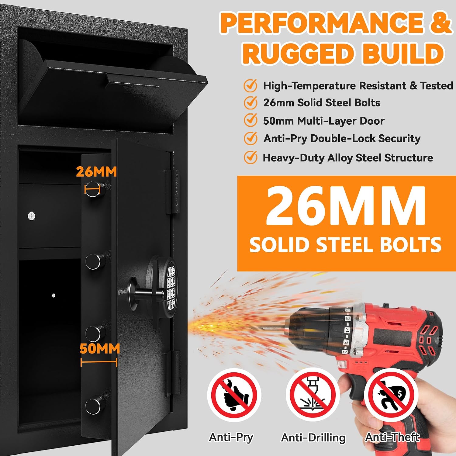 KAER 6.5 CuFt Drop Safe for Business, Cash Safe with Drop Slot, 72 lbs Heavy Duty Money Safe Box with Deposit Slot, Anti-Theft Safety Boxes for Home Floor Safe, Quick Access Digital Keypad Keys