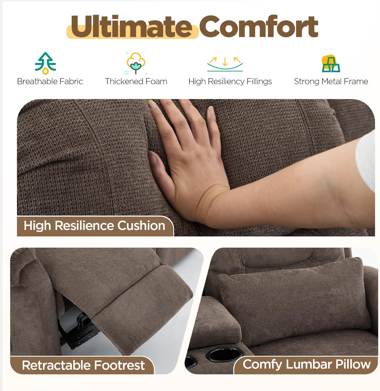 RV Loveseat Recliner with Console, Reclining Loveseat Sofa, Manual Home Theater Seating with Pockets/Cup Holders for Living Room/RV Furniture (Coffee Chenille)