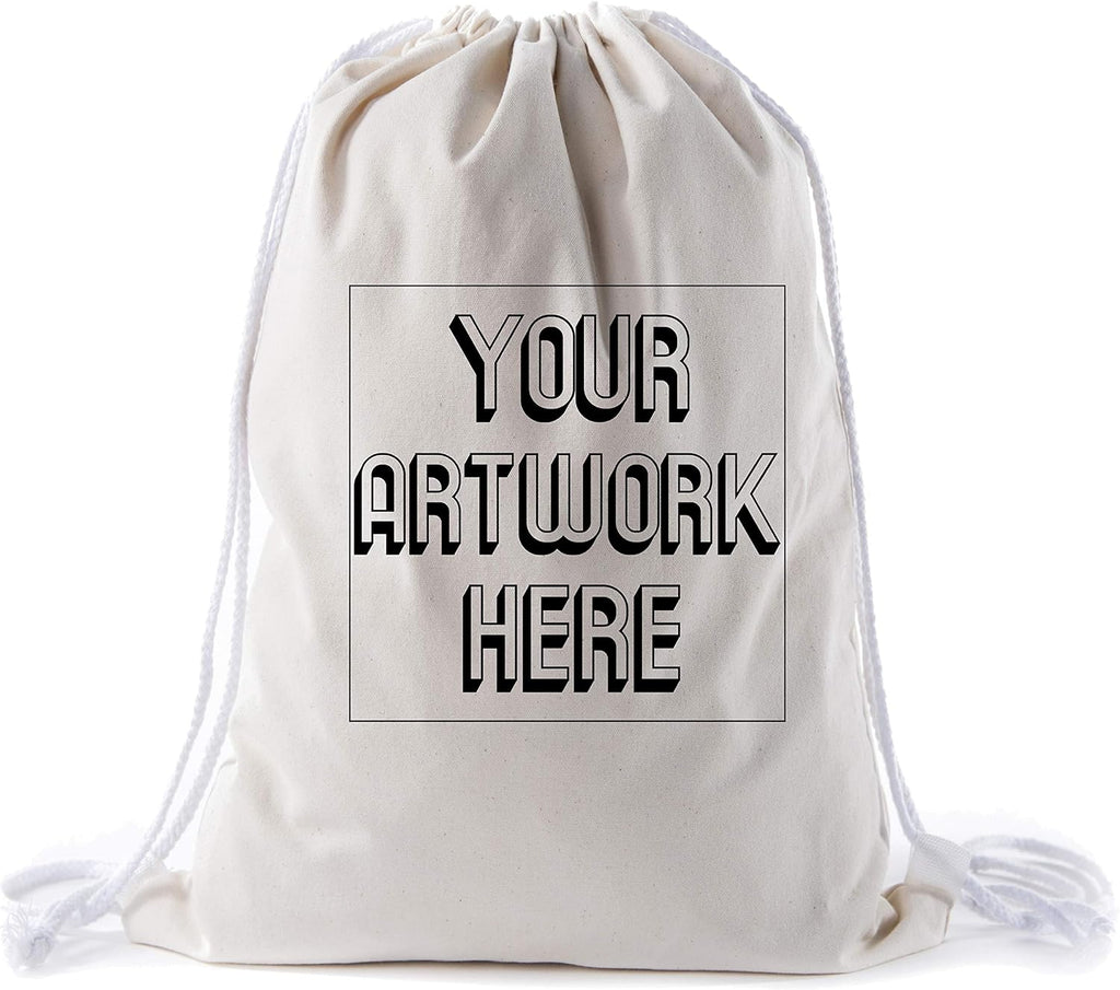 Mato & Hash Wholesale Custom Drawstring Backpacks, Personalized Promotional Cotton Bags - 20PK Natural CE2725