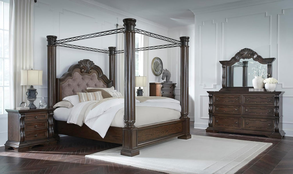 Signature Design by Ashley Maylee 6 Drawer Traditional Dresser with Mirror, Bedroom Chest of Drawers, Hardwood Solids, Oak & Ash Swirl Veneers, MDF Substrates, Cast Resin, Dark Brown