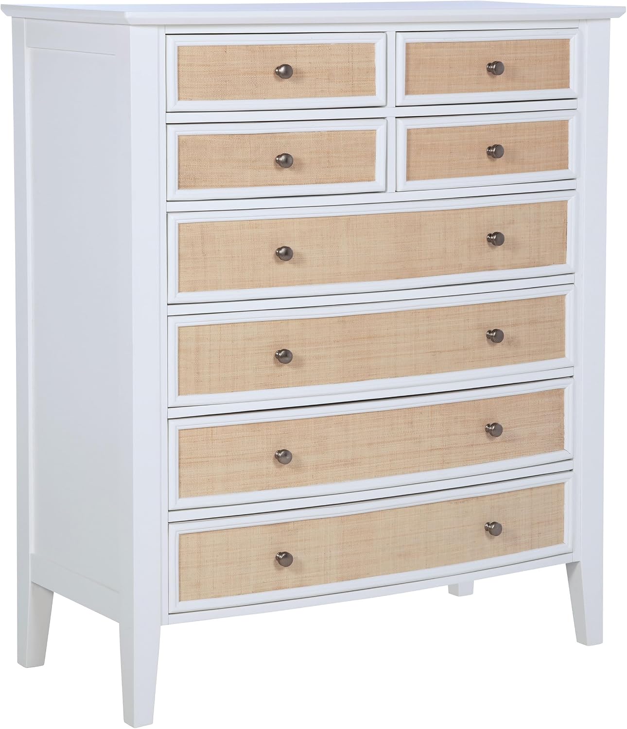 Coaster Home Furnishings - Bexhill - Wood - 8-Drawer Chest with Rattan Fronts, Black Felt Lining and Convex Design - Coastal - Bedroom - White - 223475