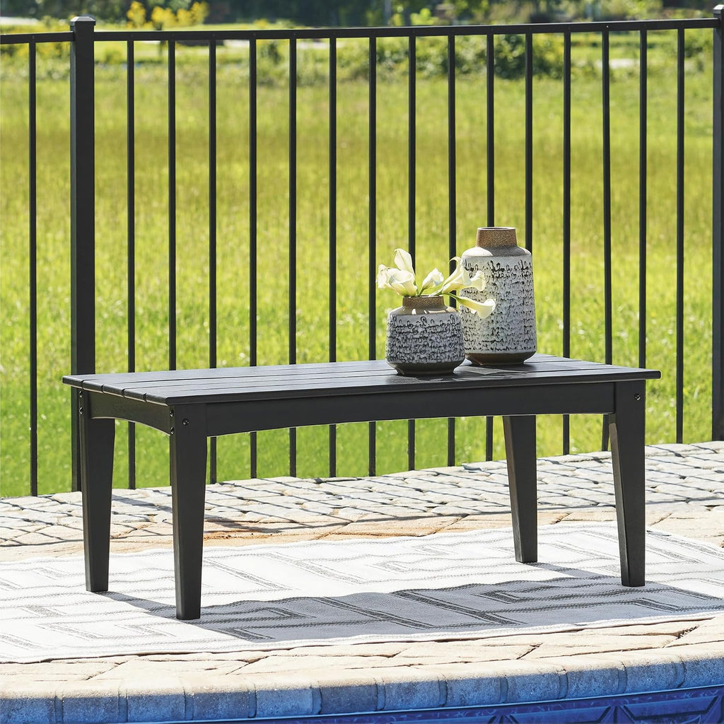 Signature Design by Ashley Hyland Wave Modern Weather Resistant HDPE Outdoor Coffee Table, Black