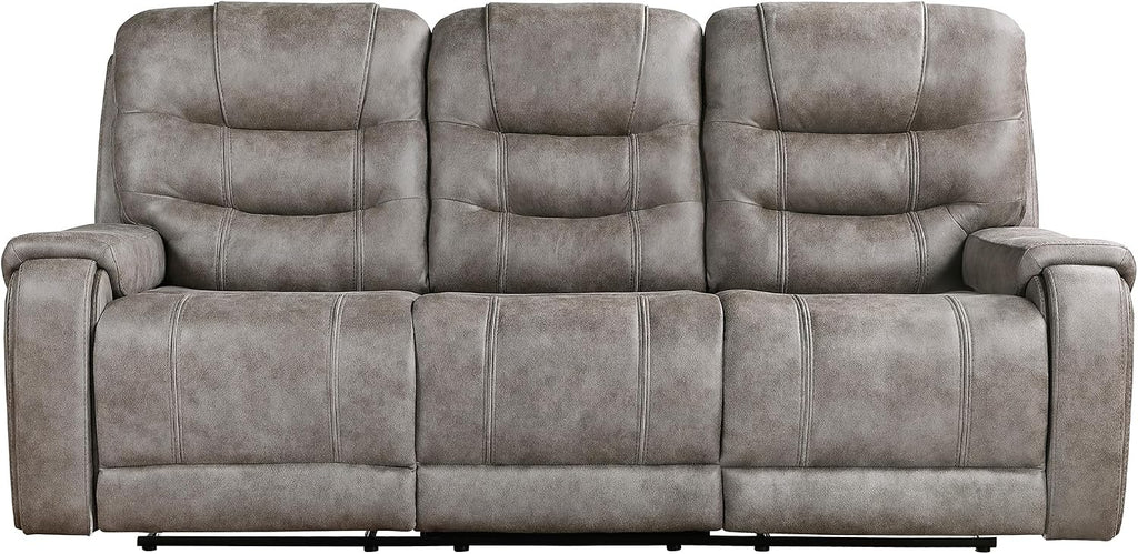 Lexicon Reclining Sofa for Living Room, Double Recliner RV Couch, Manual Wall Hugger Recliner Home Theater Seating Microfiber Reclining Couch, 87''W Sofa, Grayish Brown