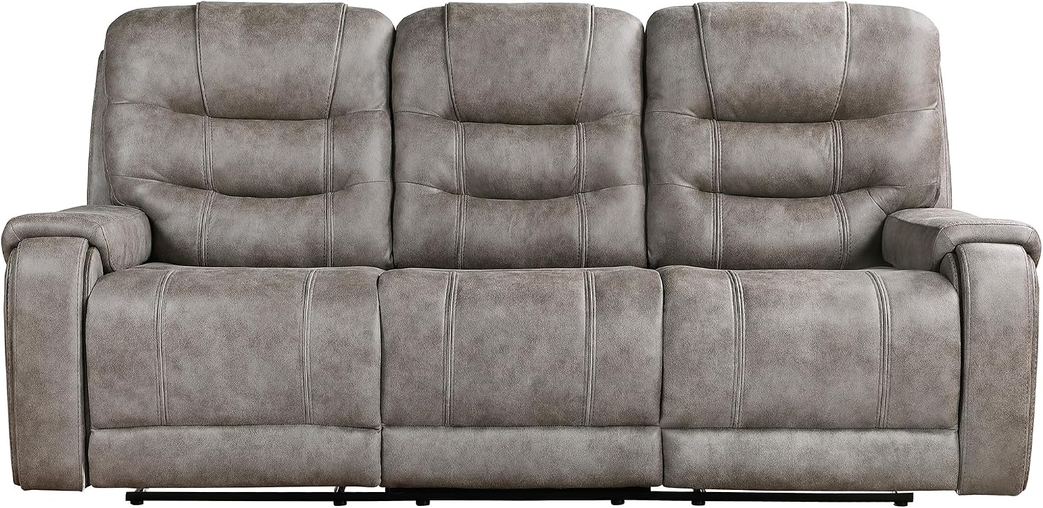 Lexicon Reclining Sofa for Living Room, Double Recliner RV Couch, Manual Wall Hugger Recliner Home Theater Seating Microfiber Reclining Couch, 87''W Sofa, Grayish Brown
