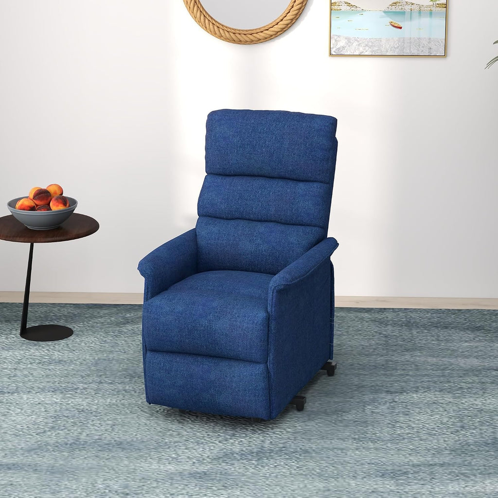 HOMCOM Power Lift Recliner Chair for Elderly, Easy Assembly, Fabric Lift Chair for Adults, Recliner Sofa with Remote Control, Side Pockets for Living Room, Dark Blue