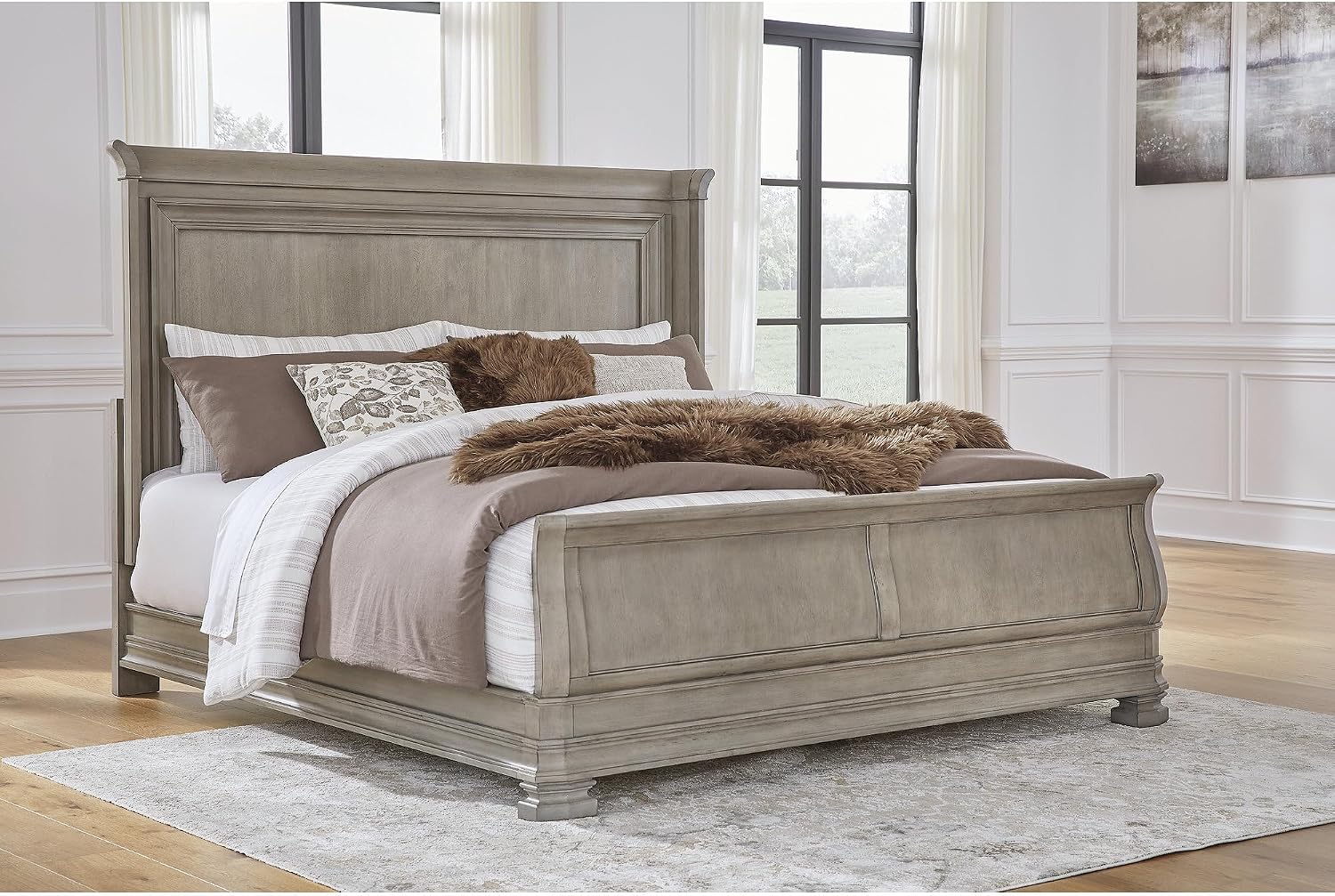 Signature Design by Ashley Lexorne Traditional King Sleigh Bed, Foundation or Box Spring Needed, Light Gray