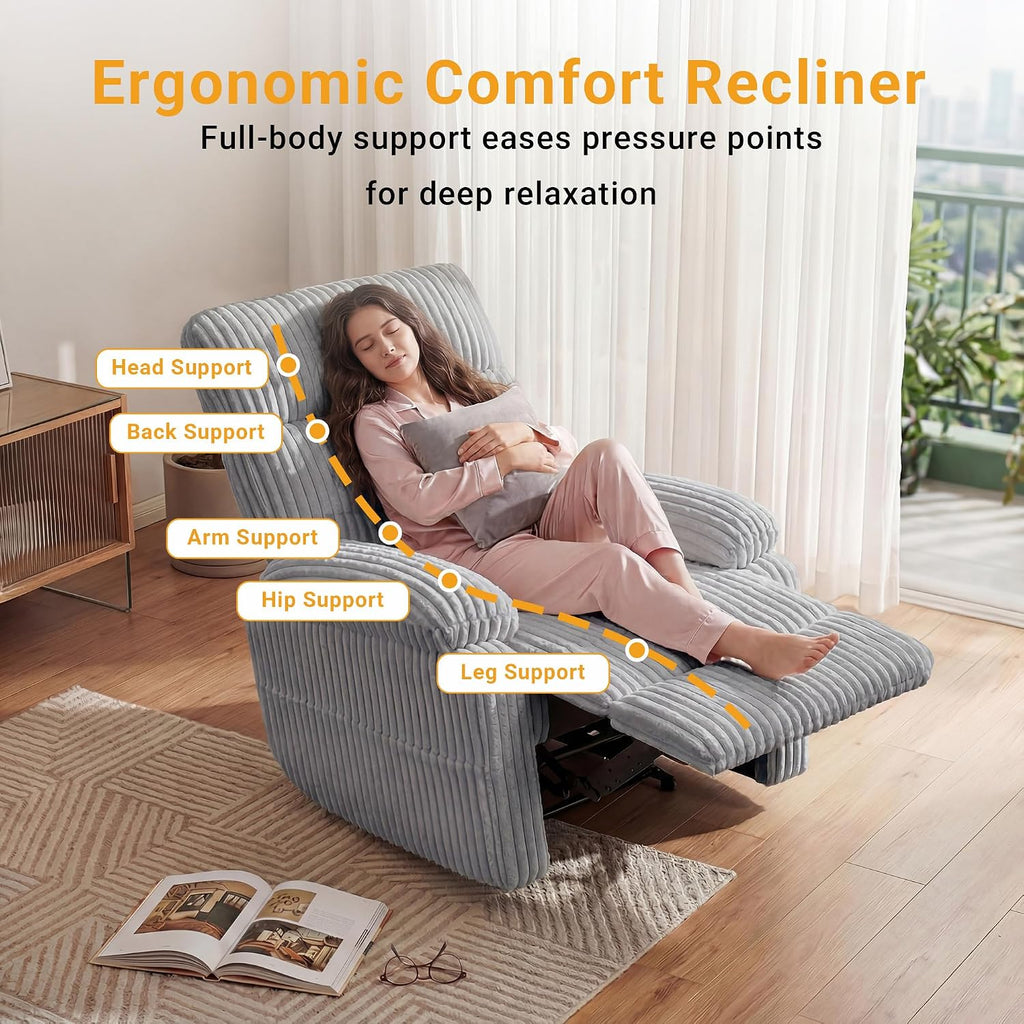 Claiks Electric Zero Gravity Recliner Chair, Corduroy, Grey | Zero Gravity, Adjustable, Electric, Side Pocket