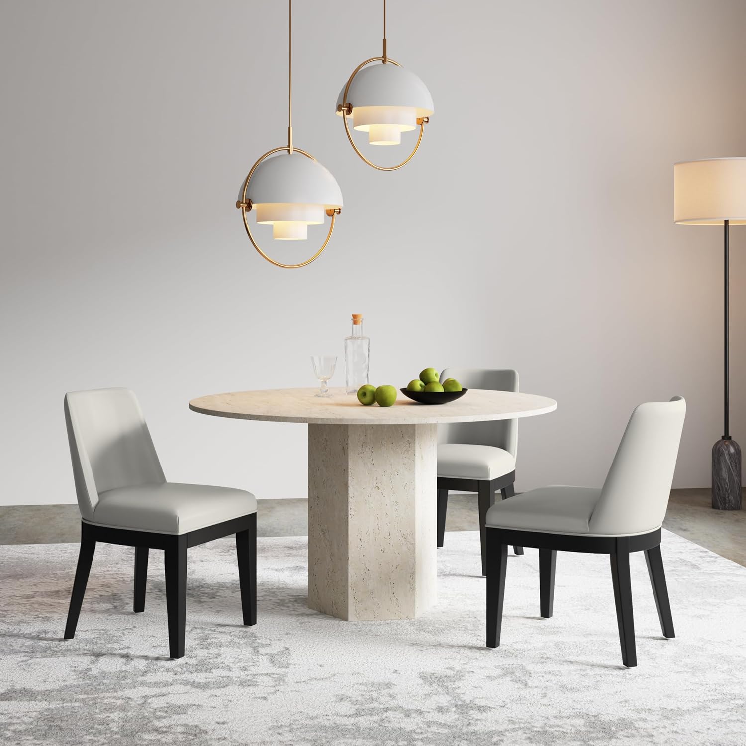 Manhattan Comfort Gansevoort Modern Faux Leather Dining Chair with Solid Beech Wood Frame, Upholstered Accent Furniture for Kitchen Table or Office, Set of 4, Stone Grey