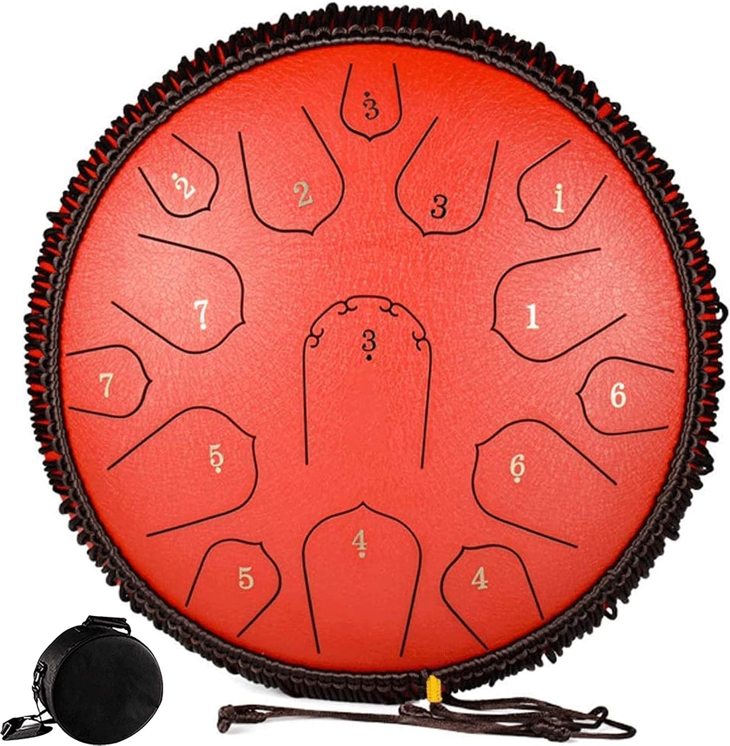 Steel Tongue Drum Lotus Handpan Drum 14-inch 15 Notes, Percussion Steel Drum Instrument with Travel Bag, Mallets, Note Sticker, for Meditation, Yoga